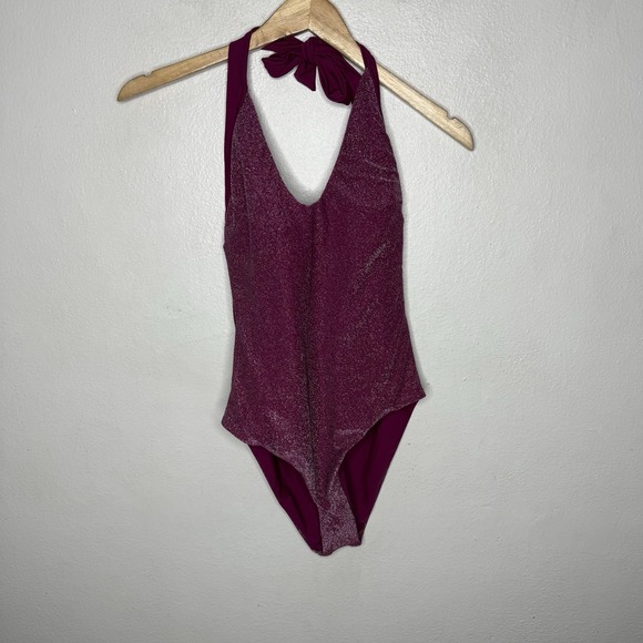 New‎ Cupshe Sunset Kiss Halter One Piece Swimsuit Sparkle V-Neck Women's Medium - Picture 1 of 9